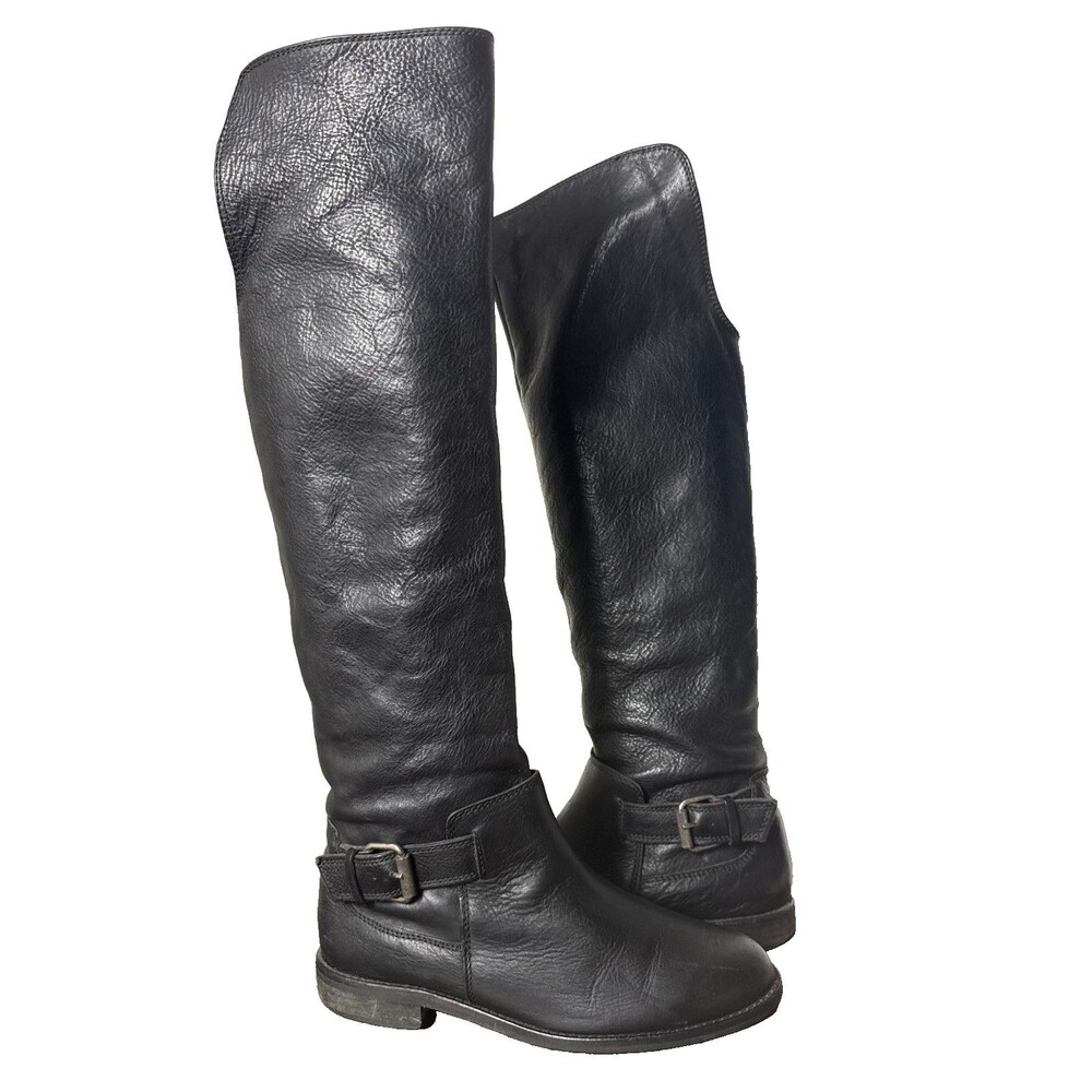 Madewell Black Leather Tall Riding Boots Moto Biker Buckle Womens 7.5
